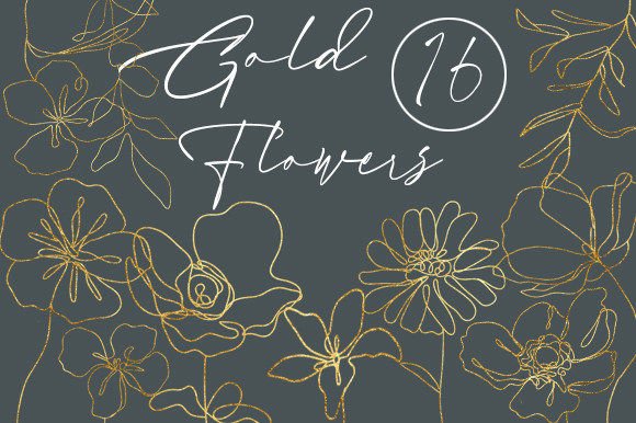Download Golden Linear Flowers, Floral Minimalism - Minimal Collection
