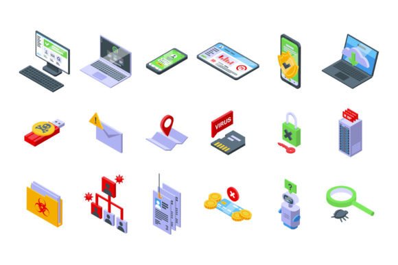 Download Antivirus Icons Set Isometric Vector. - Virus Collection