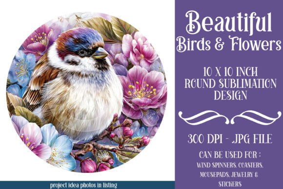 Download Bird and Flowers 10x10 Round Image I16 - Premium Resources