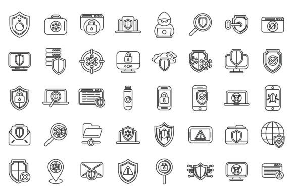 Download Antivirus Icons Set Outline Vector. - Virus Collection