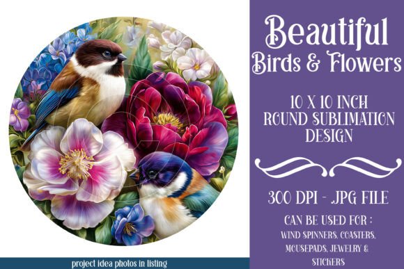 Download Birds and Flowers 10x10 Round Image I5 - Premium Bundle