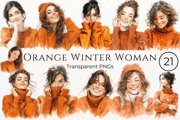 Download Orange Winter Woman Watercolor Clipart - Woman Collection